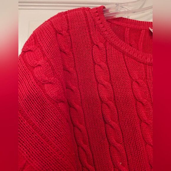 Talbots Red Cable Knit long fisherman Sweater Valentine's day soft cotton sz XL - Picture 2 of 6